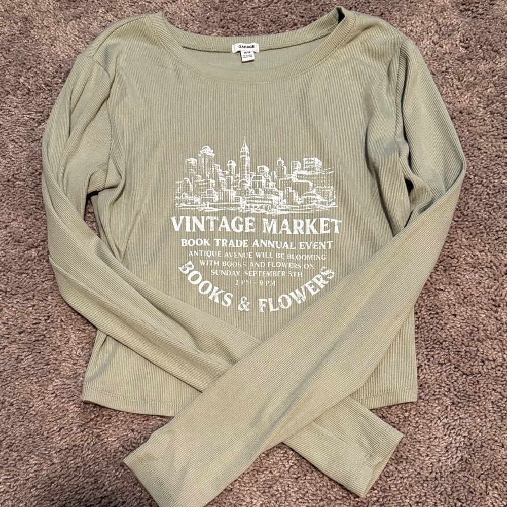 Garage Olive Vintage Market Long Sleeve Baby Tee
